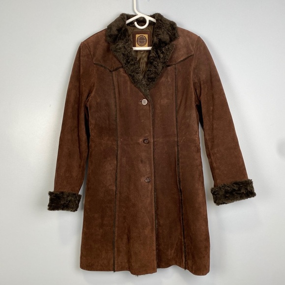 Vtg Y2K Penny Lane Coat Leather Faux Fur Jacket Large L Boho Hippie 70s 90s Funk - Picture 1 of 13